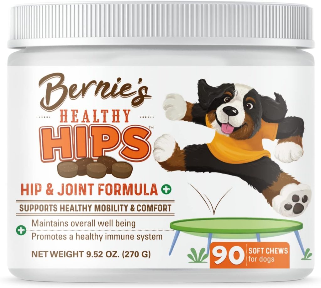 Bernies Healthy Hips - Daily Dog Hip and Joint Supplement - 90 Soft Chews - Reduce Pain, Encourage Mobility, Slow Damage, Repair and Rebuild Hips and Joint Tissues