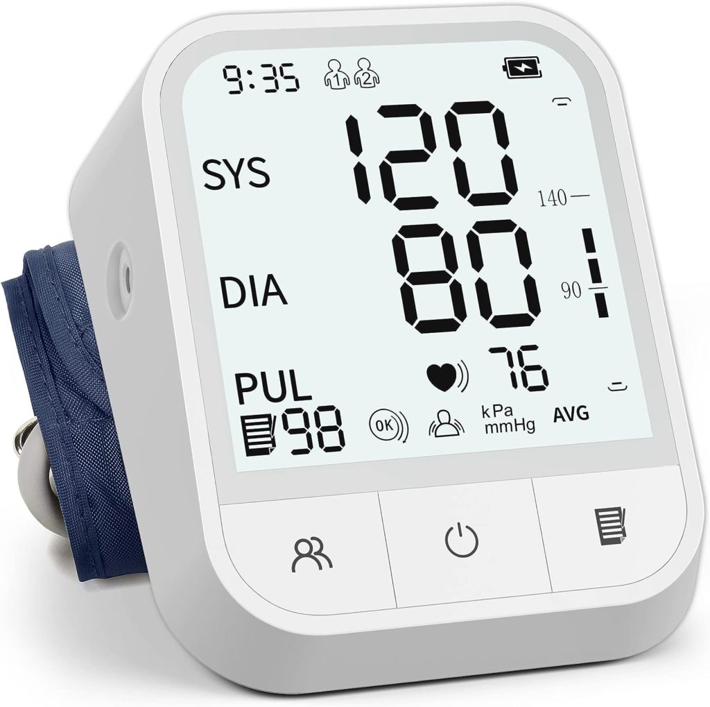 Blood Pressure Monitor, Blood Pressure Machine Automatic Upper Arm, Adjustable BP Cuff with Large Backlit Display, 2 * 99 Memory Blood Pressure Monitors for Home Use with Storage Bag(White)