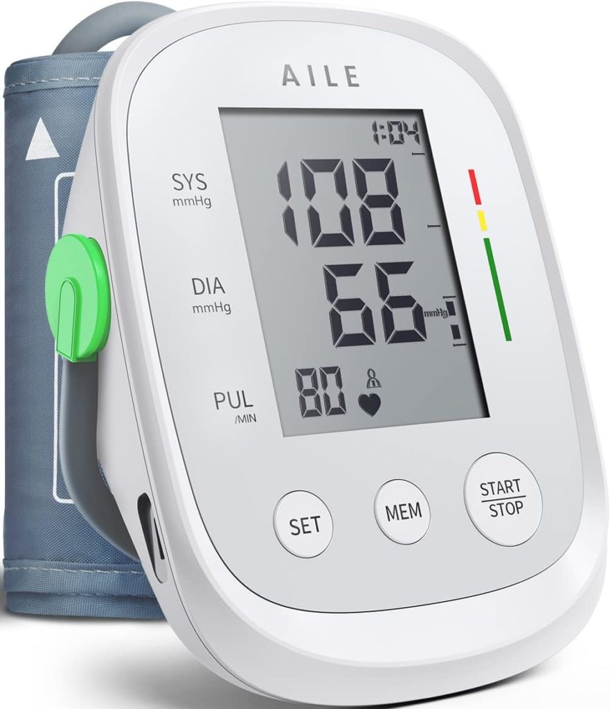 Blood Pressure Monitor,AILE Blood Pressure Machine Upper Arm Large Cuff(8.7-16.5Adjustable),Automatic high Blood Pressure Cuff for Home use (White)