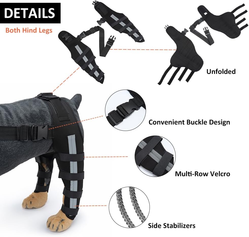 NATUYA Dog Knee Brace for Torn ACL Hind Leg, CCL, Luxating Patella, Dog Leg Braces with Side Stabilizers - Better Recovery and Prevent Licking, Relieves Joint Pain (L)