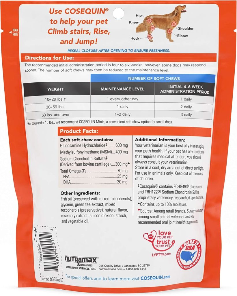 Nutramax Cosequin Joint Health Supplement for Dogs - With Glucosamine, Chondroitin, MSM, and Omega-3s, 60 Soft Chews