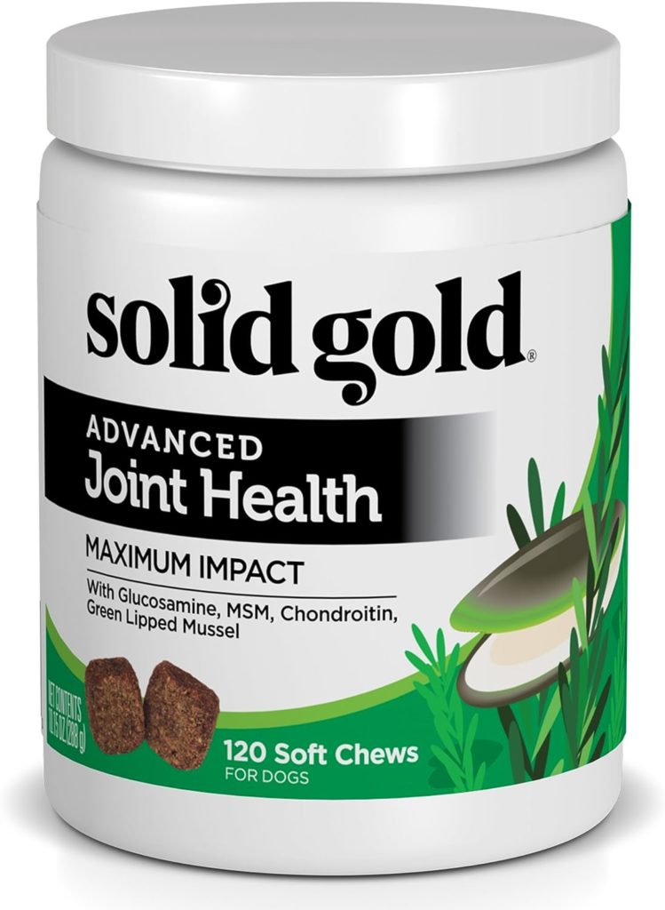 Solid Gold Hip and Joint Supplement for Dogs - Glucosamine Chondroitin MSM for Advanced Joint  Mobility Support - Omega 3 Fish Oil Antioxidant  Immune Health Support - 120 Soft Chews