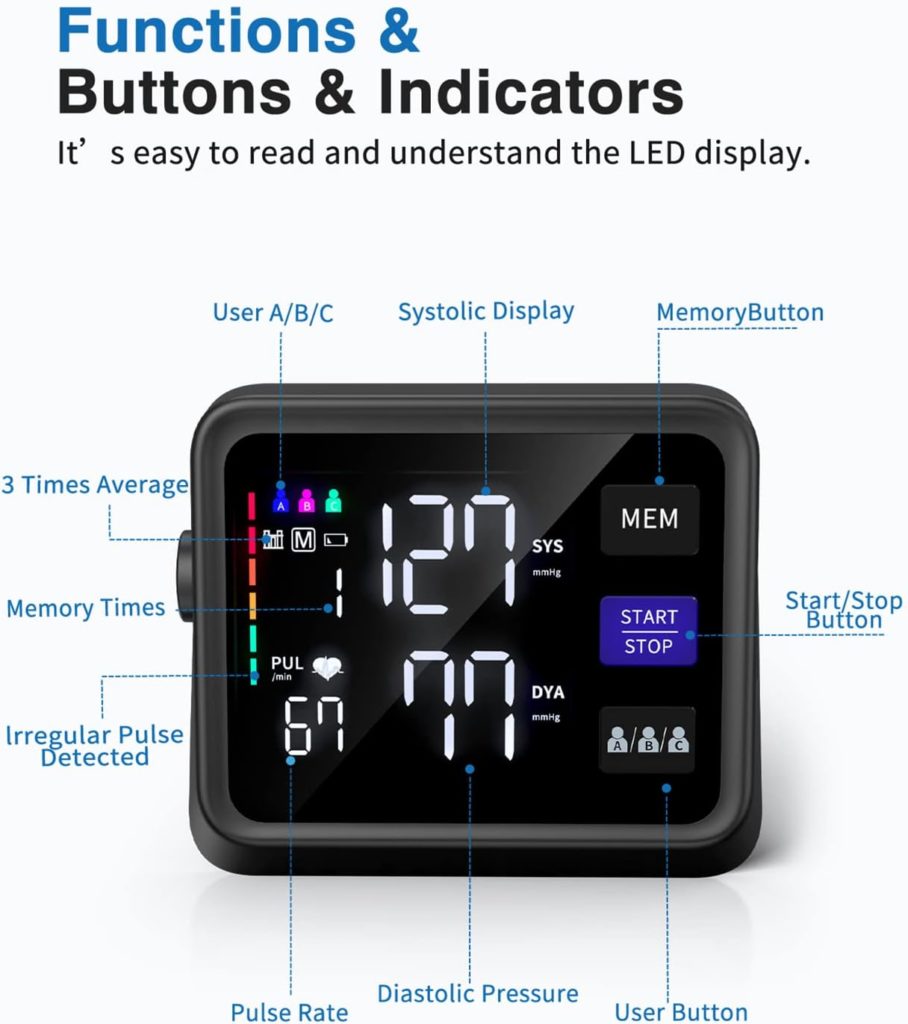 VERWINT Automatic Blood Pressure Machine Upper Arm with Large Backlit Display, Accurate Digital BP Monitor with Adjustable Cuff 8.7-16.5, 3x199 Sets Memory, Include Batteries and Type C Cable