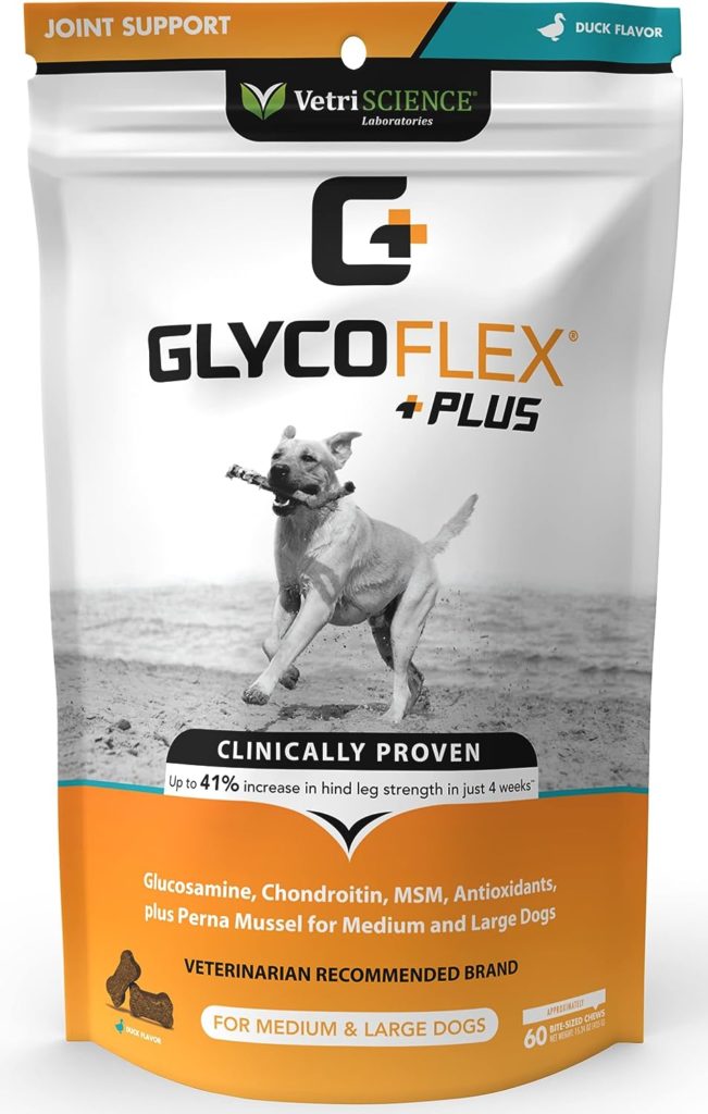 VETRISCIENCE Glycoflex 3 Clinically Proven Hip and Joint Supplement with Chondroitin and Glucosamine for Dogs, Duck, 60 Chews - Vet Recommended Mobility Support Supplement with DMG, MSM, and Perna