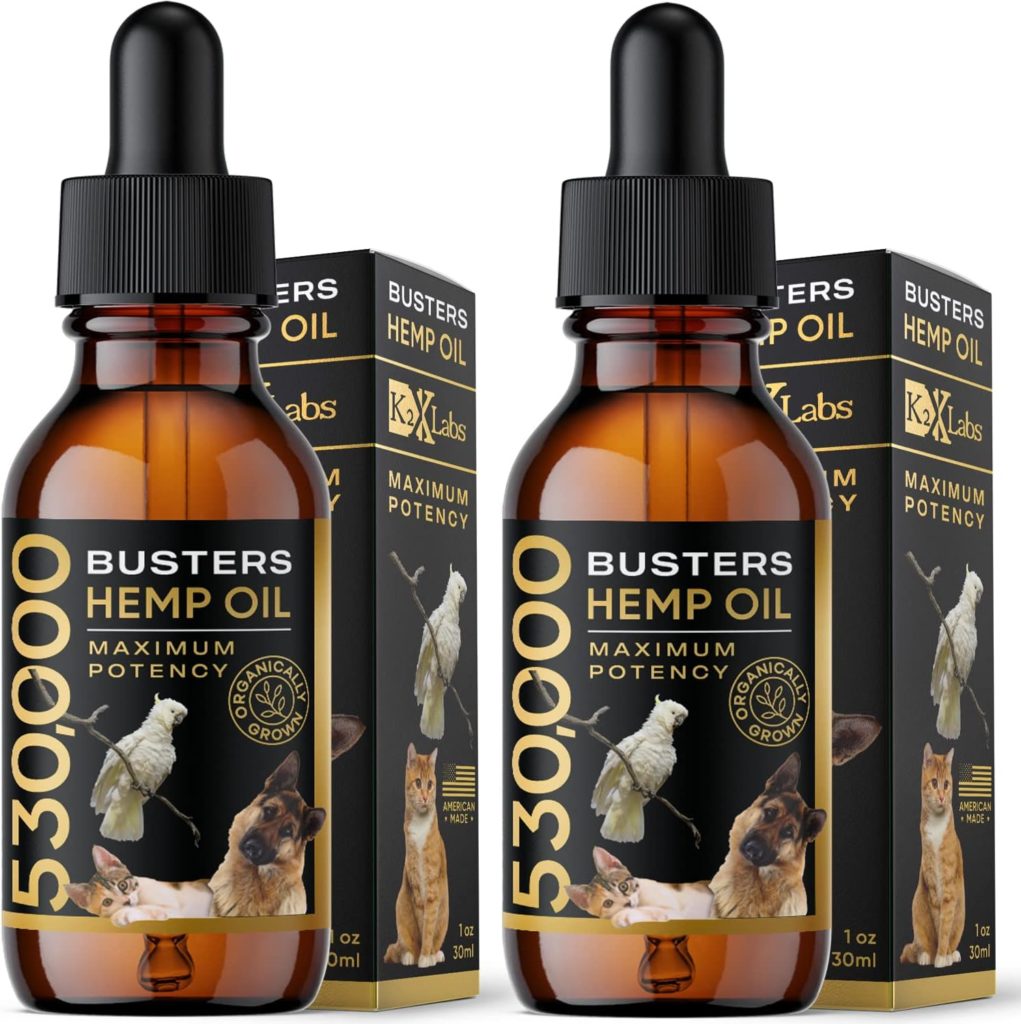 Busters Organic Hemp Oil 530,000 2month Supply for Dogs  Cats - Max Potency - Made in USA - Omega Rich 3, 6  9 - Hip  Joint Health, Natural Relief for Pain, Separation Anxiety