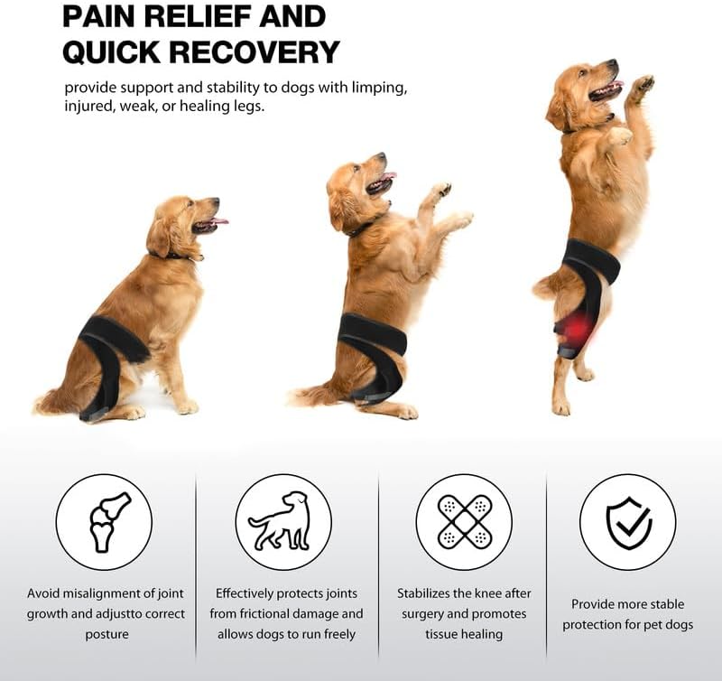 JUANWAN Dog Knee Brace Leg Braces - Dog Canine Knee Stifle Brace Wrap Dog Knee Brace for Torn ACL Hind Leg Joint Pain Muscle Sore Pet Brace Reduces Pain and Inflammation #09