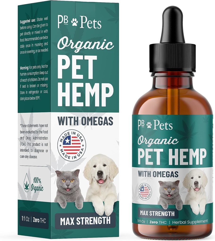 PB Pets Hemp Oil for Dogs and Cats - Organically Grown - Made in USA - Helps with Anxiety, Hip  Joint, Pain, Arthritis, and Stress - with Omega Complex (1-Pack)