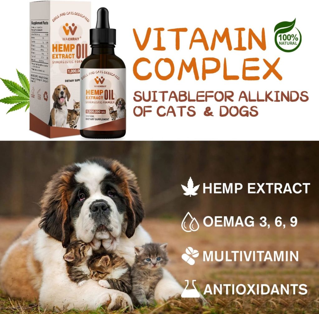 WACHRAY Hemp Oil for Dogs Cats - 100,000,0 Max Potency - Helps with Pet Hip  Joint, Pain, Arthritis, Relief Anxiety and Stress - Pets Organic Hemp Drops - Miracle Formula -Made in USA - (1-Pack)