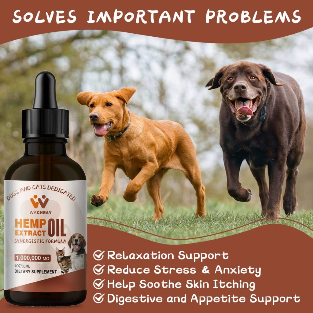 WACHRAY Hemp Oil for Dogs Cats - 100,000,0 Max Potency - Helps with Pet Hip  Joint, Pain, Arthritis, Relief Anxiety and Stress - Pets Organic Hemp Drops - Miracle Formula -Made in USA - (1-Pack)