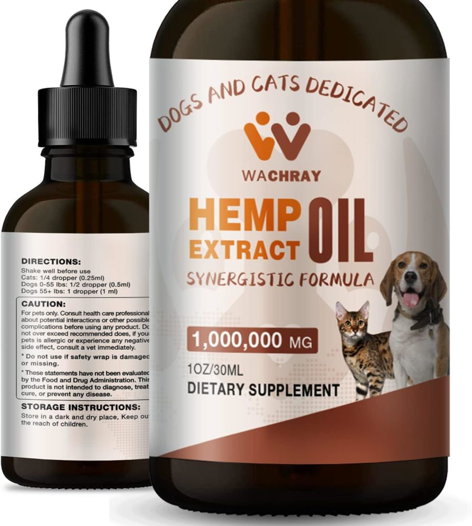 WACHRAY Hemp Oil for Dogs Cats - 100,000,0 Max Potency - Helps with Pet Hip  Joint, Pain, Arthritis, Relief Anxiety and Stress - Pets Organic Hemp Drops - Miracle Formula -Made in USA - (1-Pack)