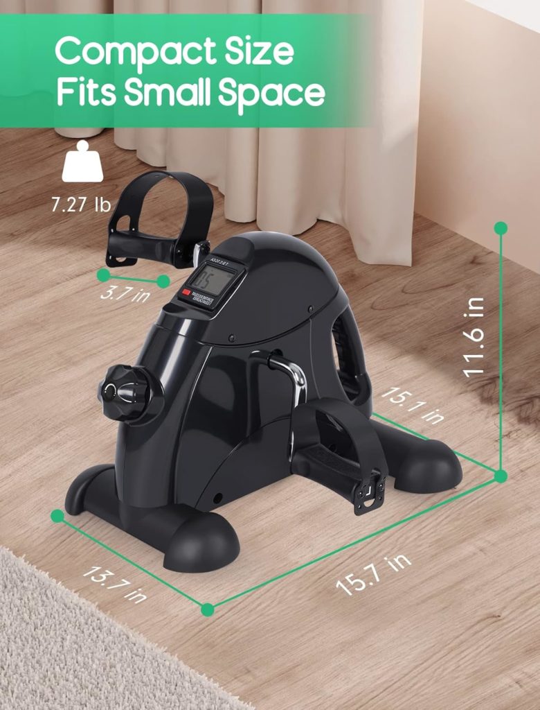 FEIERDUN Mini Exercise Bike, Under Desk Bike Pedal Exerciser Portable Foot Cycle Arm  Leg Peddler Machine with LCD Screen Displays