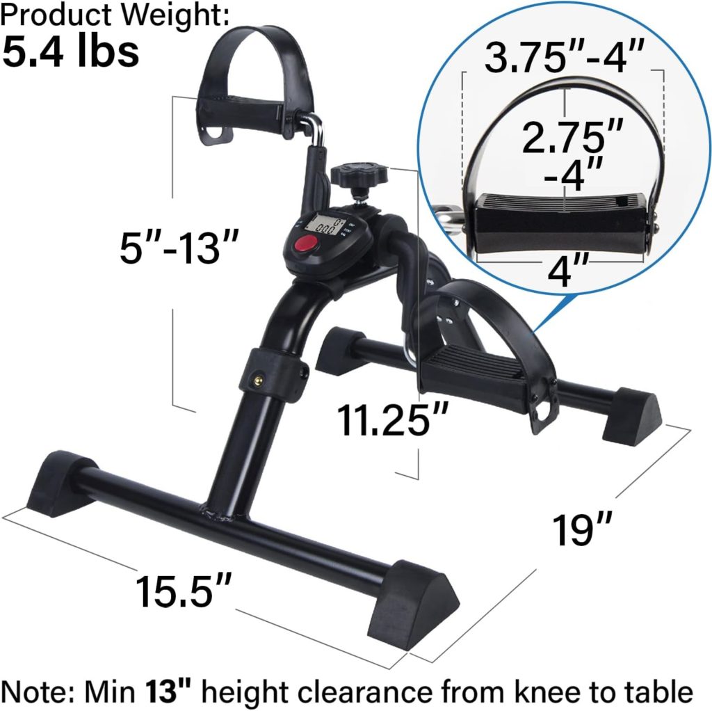 Vaunn Medical Under Desk Bike Pedal Exerciser with Electronic Display for Legs and Arms Workout (Fully Assembled Folding Exercise Pedaler, no Tools Required)