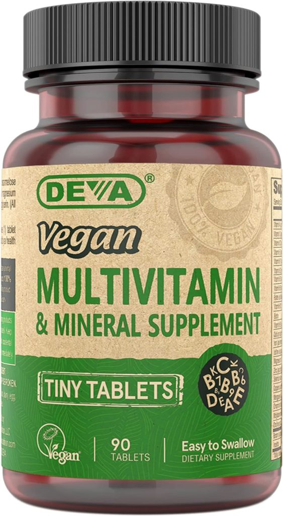 DEVA Tiny Tablets Vegan Multivitamins for Women  Men, Multivitamin with Iron, Mineral Supplement, Vitamin C, Vitamin B Complex, Vitamin B12, Vitamin E, Zinc, Gluten Free, 90 Tablets