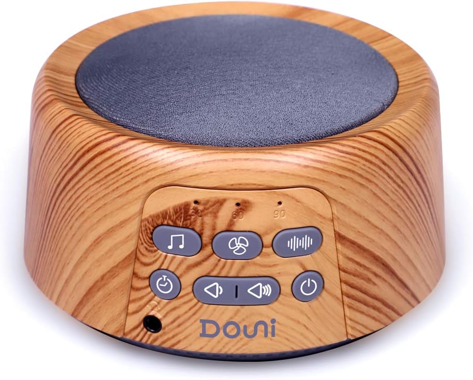 Douni White Noise Sound Machine with 27 Soothing Sounds Timer  Volume Control Memory Function for Sleeping  Relaxation,Noise Machine for Kid,Adult,Nursery,Home,Office,Travel.Wood Grain