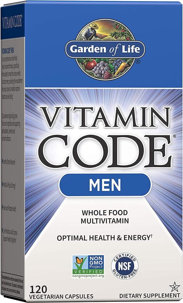 Garden of Life Vitamin Code Whole Food Multivitamin for Men, Fruit  Veggie Blend and Probiotics for Energy, Heart, Prostate Health, 120 Count