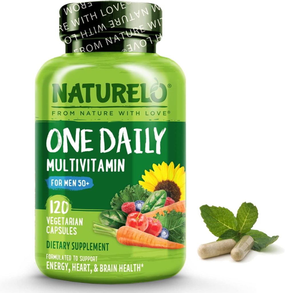 NATURELO One Daily Multivitamin for Men 50+ - with Vitamins  Minerals + Organic Whole Foods - Supplement to Boost Energy, General Health - Non-GMO - 120 Capsules - 4 Month Supply