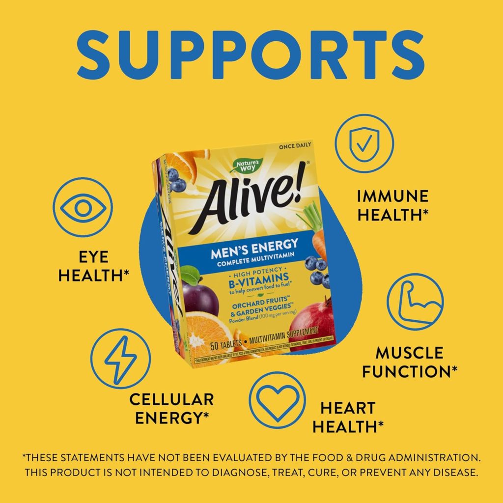 Natures Way Alive! Men’s Energy Multivitamin Supports Healthy Aging* Supports Cellular Energy* B-Vitamins Gluten-Free 50 Tablets