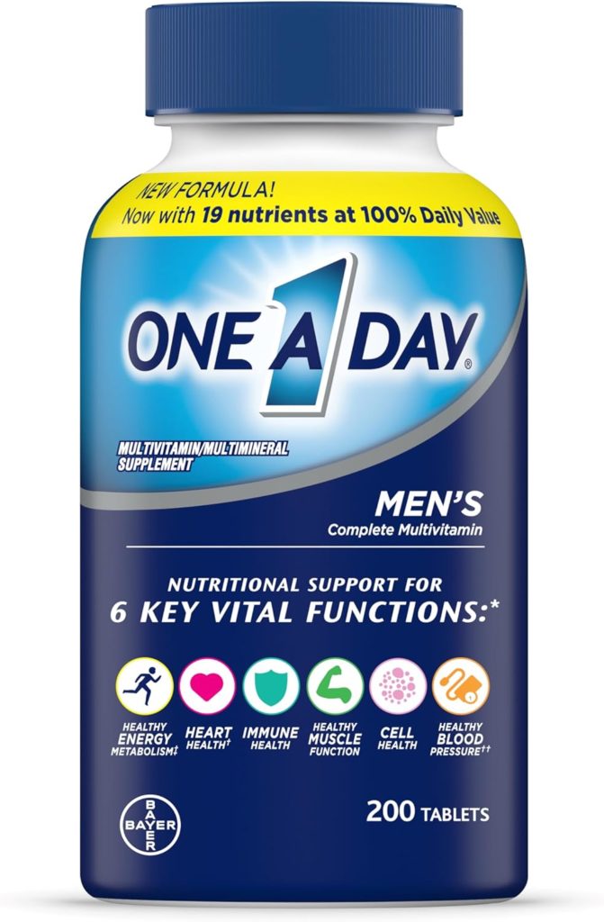 One A Day Men’s Multivitamin, Supplement Tablet with Vitamin A, Vitamin C, Vitamin D, Vitamin E and Zinc for Immune Health Support, B12, Calcium  more, 200 count