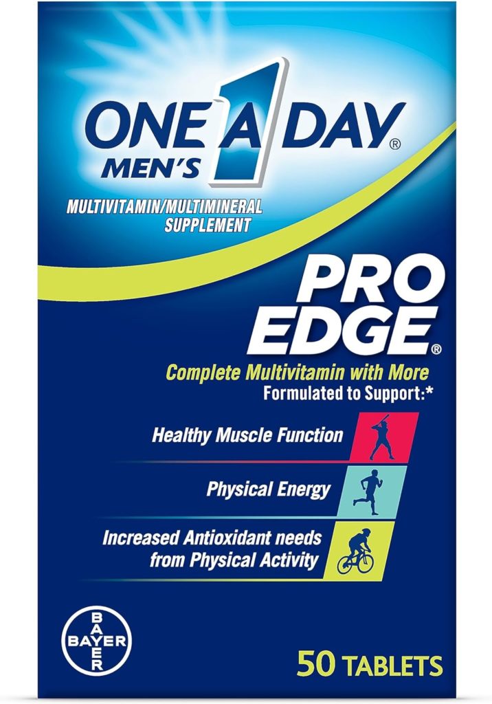 One A Day Men’s Pro Edge Multivitamin, Supplement with Vitamin A, Vitamin C, Vitamin D, Vitamin E and Zinc for Immune Health Support* and Magnesium for Healthy Muscle Function, Tablet 50 Count