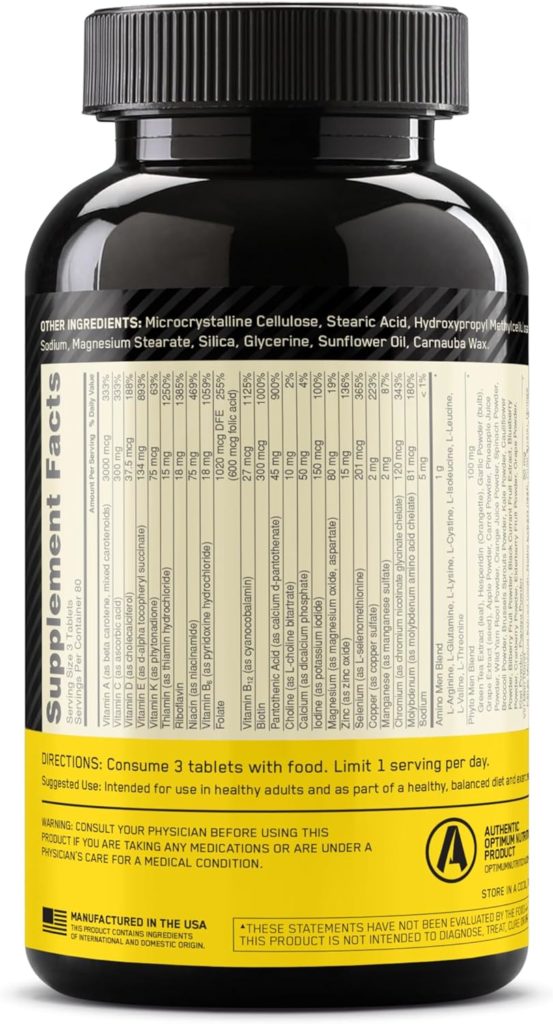 Optimum Nutrition Opti-Men, Vitamin C, Zinc and Vitamin D, E, B12 for Immune Support Mens Daily Multivitamin Supplement, 90 Count (Packaging May Vary)