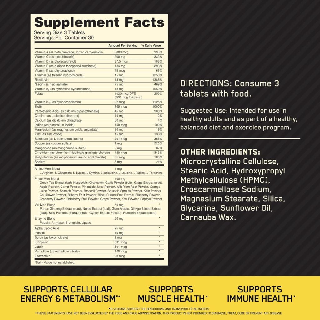 Optimum Nutrition Opti-Men, Vitamin C, Zinc and Vitamin D, E, B12 for Immune Support Mens Daily Multivitamin Supplement, 90 Count (Packaging May Vary)