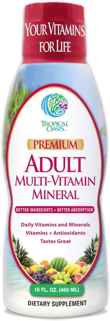 Tropical Oasis Adult Liquid Multivitamin -Liquid Multi-Vitamin and Mineral Supplement with 125 Total Nutrients Including; 85 Vitamins  Minerals, 23 Amino Acids, and 18 Herbs - 16 fl oz, 32 serv