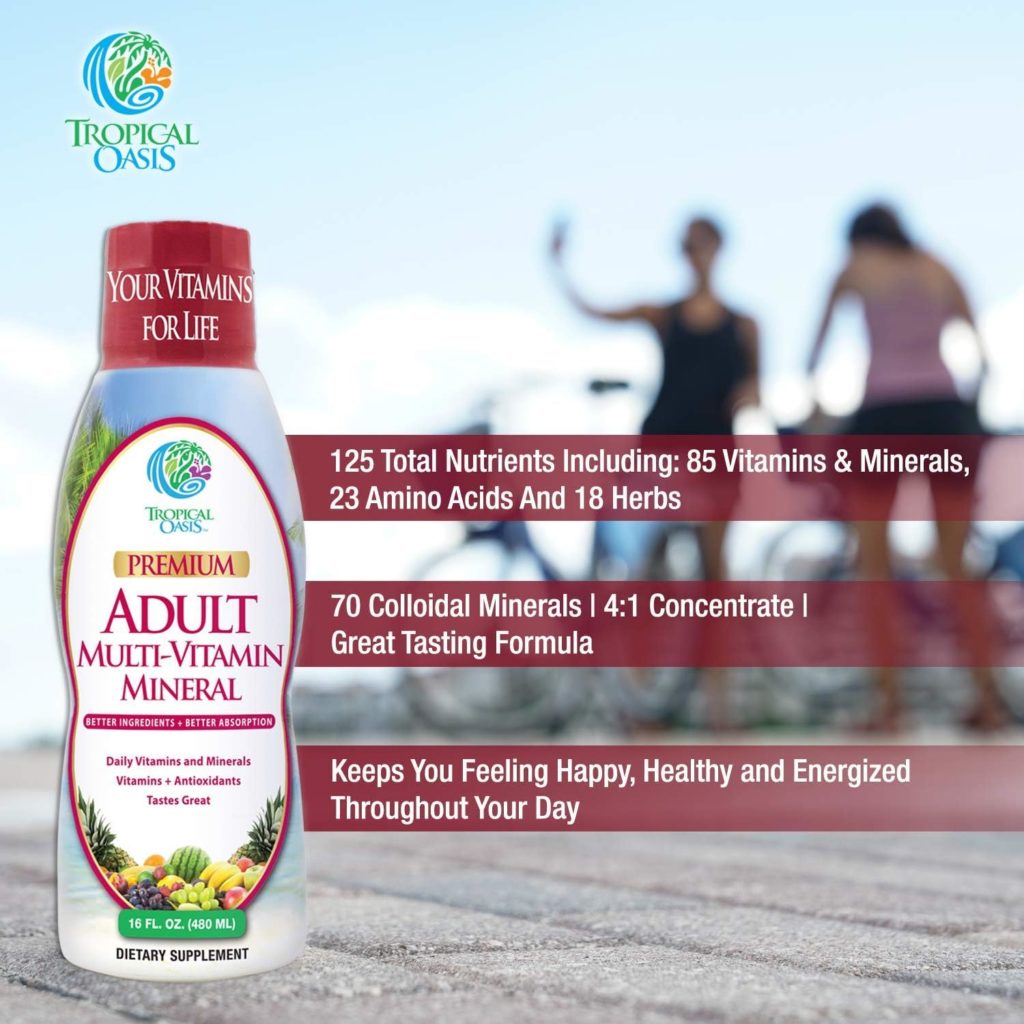 Tropical Oasis Adult Liquid Multivitamin -Liquid Multi-Vitamin and Mineral Supplement with 125 Total Nutrients Including; 85 Vitamins  Minerals, 23 Amino Acids, and 18 Herbs - 16 fl oz, 32 serv