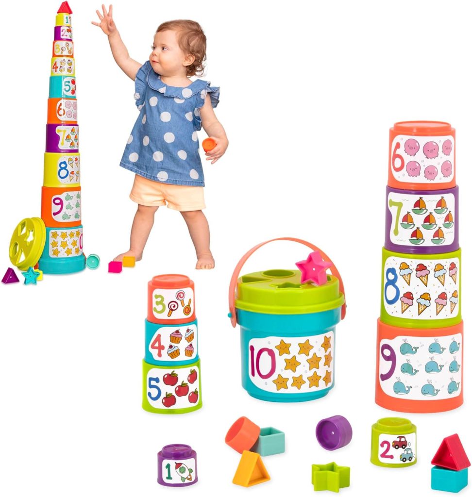 Battat – Nesting Sorter Set – 19Pc Stacking Bucket Sort Set – 10 Cups  8 Shapes – Educational  Dexterity Toys – 18 Months + – Sort  Stack