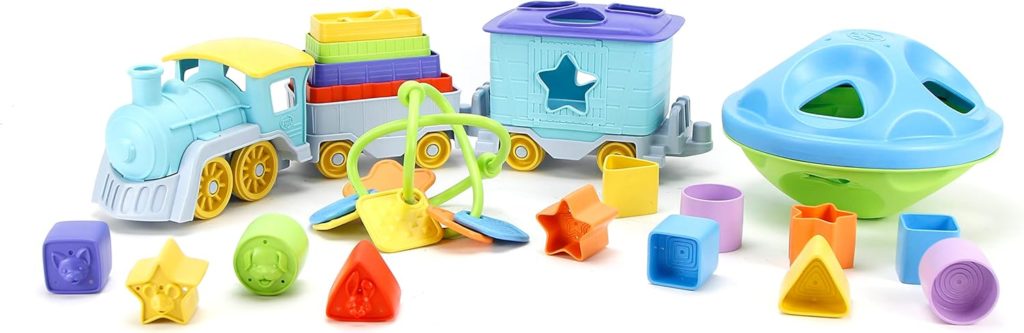 Green Toys Stack  Sort Train Set, Shape Sorter and Twist Teether Bundle Medium